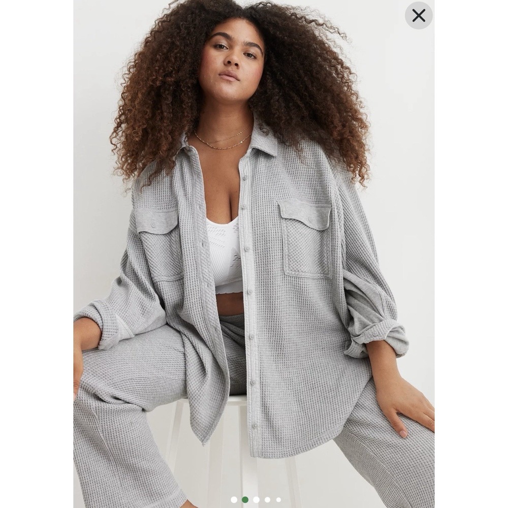 Aerie Lumberjane Waffle Shirt in gray Extra Large Oversized Sold Out